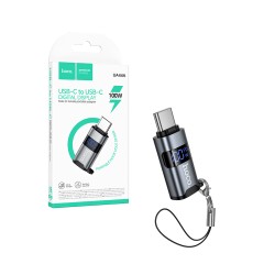 Hoco OTG Adapter UA44 Type-C Male to Type-C Female With Screen Display Metal Gray